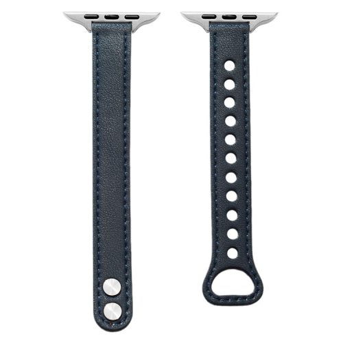 Watch Strap for Apple Watch Series 10 42mm / 9 8 7 41mm / SE (2023) SE (2022) SE 6 5 4 40mm / 3 2 1 38mm Watch Strap Leather Replacement Bracelet - Navy Blue