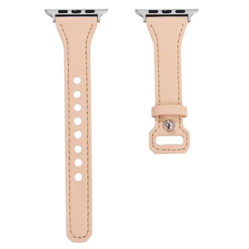 For Apple Watch 10 46mm / Ultra 2 / Ultra 49mm / 9 8 7 45mm / SE (2023) SE (2022) SE 6 5 4 44mm / 3 2 1 42mm Leather Bands Watch Strap - Apricot