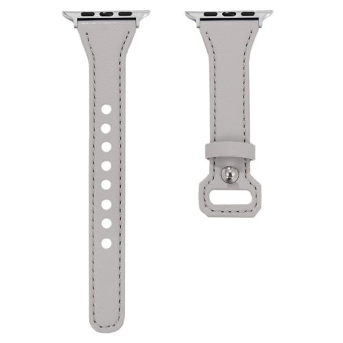 For Apple Watch 10 46mm / Ultra 2 / Ultra 49mm / 9 8 7 45mm / SE (2023) SE (2022) SE 6 5 4 44mm / 3 2 1 42mm Leather Bands Watch Strap - Light Grey