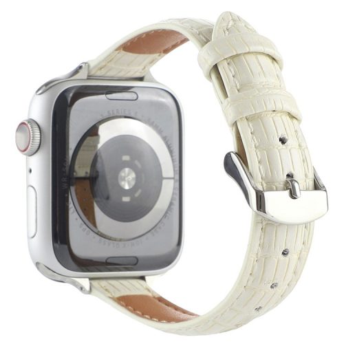 Crocodile Texture Strap for Apple Watch 10 46mm / Ultra 2 / Ultra 49mm / 9 8 7 45mm / SE (2023) SE (2022) SE 6 5 4 44mm / 3 2 1 42mm Leather Band - Beige