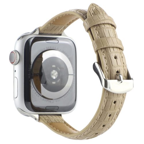 Crocodile Texture Strap for Apple Watch 10 46mm / Ultra 2 / Ultra 49mm / 9 8 7 45mm / SE (2023) SE (2022) SE 6 5 4 44mm / 3 2 1 42mm Leather Band - Khaki