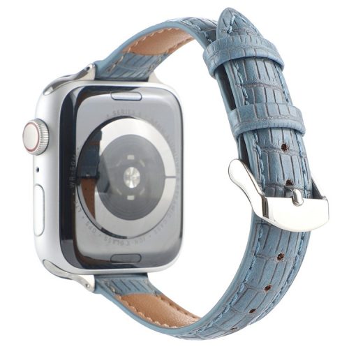 Crocodile Texture Strap for Apple Watch 10 46mm / Ultra 2 / Ultra 49mm / 9 8 7 45mm / SE (2023) SE (2022) SE 6 5 4 44mm / 3 2 1 42mm Leather Band - Blue