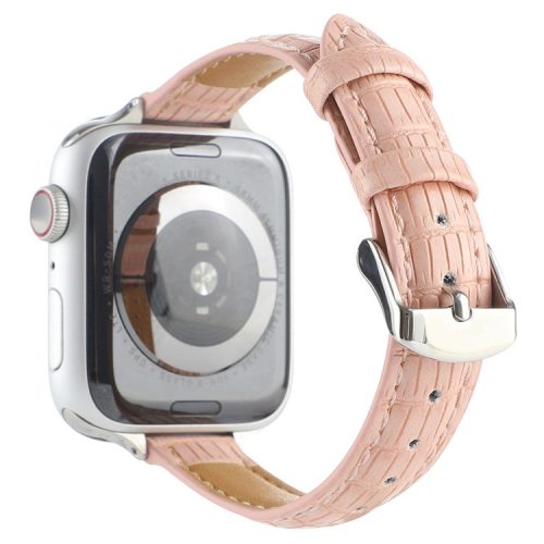 Crocodile Texture Strap for Apple Watch 10 46mm / Ultra 2 / Ultra 49mm / 9 8 7 45mm / SE (2023) SE (2022) SE 6 5 4 44mm / 3 2 1 42mm Leather Band - Pink