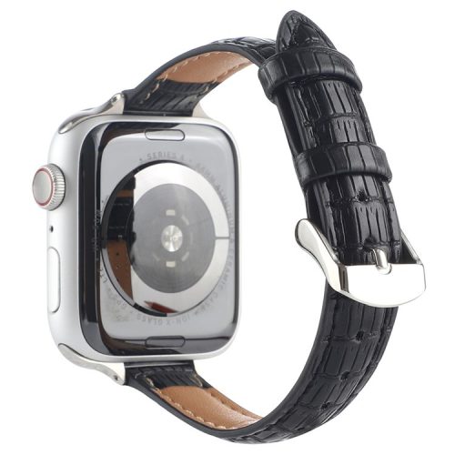 Crocodile Texture Leather Strap Strap for Apple Watch Series 10 42mm / 9 8 7 41mm / SE (2023) SE (2022) SE 6 5 4 40mm / 3 2 1 38mm Wrist Band - Black