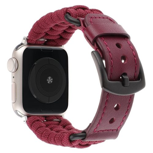 For Apple Watch 10 46mm / Ultra 2 / Ultra 49mm / 9 8 7 45mm / SE (2023) SE (2022) SE 6 5 4 44mm / 3 2 1 42mm Genuine Cow Watch Band  - Wine Red