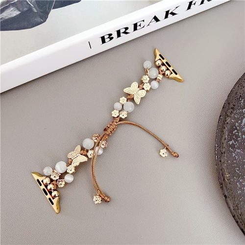 Butterfly Decor Beaded Bracelet for Apple Watch 10 46mm / Ultra 2 / Ultra 49mm / 9 8 7 45mm / SE (2023) SE (2022) SE 6 5 4 44mm / 3 2 1 42mm Watch Band - Gold