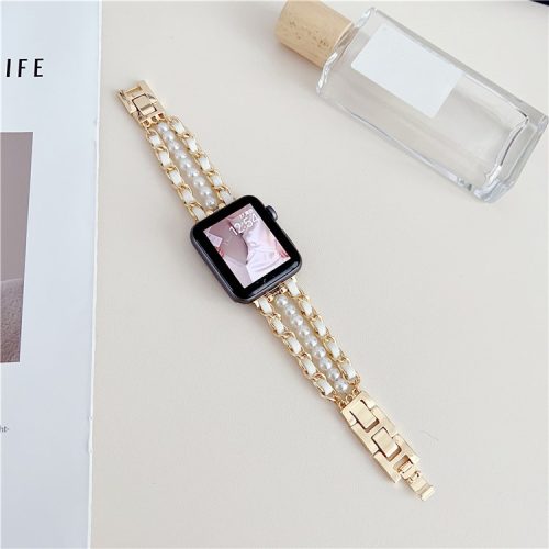 For Apple Watch 10 46mm / Ultra 2 / Ultra 49mm / 9 8 7 45mm / SE (2023) SE (2022) SE 6 5 4 44mm / 3 2 1 42mm Chain Metal Watch Band - White+Gold