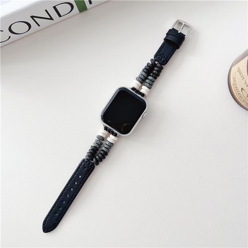 For Apple Watch 10 46mm / Ultra 2 / Ultra 49mm / 9 8 7 45mm / SE (2023) SE (2022) SE 6 5 4 44mm / 3 2 1 42mm Leather Strap - Black