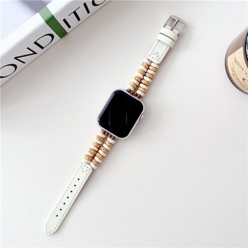 For Apple Watch 10 46mm / Ultra 2 / Ultra 49mm / 9 8 7 45mm / SE (2023) SE (2022) SE 6 5 4 44mm / 3 2 1 42mm Leather Strap - White