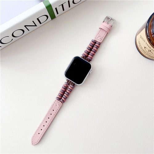 For Apple Watch 10 46mm / Ultra 2 / Ultra 49mm / 9 8 7 45mm / SE (2023) SE (2022) SE 6 5 4 44mm / 3 2 1 42mm Leather Strap - Pink