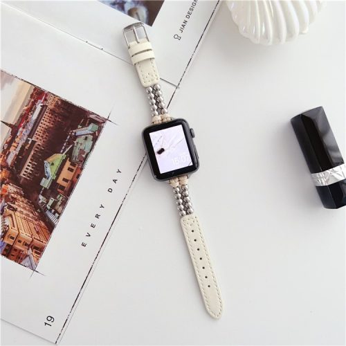 For Apple Watch 10 46mm / Ultra 2 / Ultra 49mm / 9 8 7 45mm / SE (2023) SE (2022) SE 6 5 4 44mm / 3 2 1 42mm Genuine Cow Leather Watchband - White