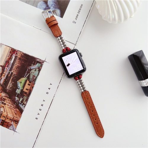 For Apple Watch 10 46mm / Ultra 2 / Ultra 49mm / 9 8 7 45mm / SE (2023) SE (2022) SE 6 5 4 44mm / 3 2 1 42mm Genuine Cow Leather Watchband - Light Brown