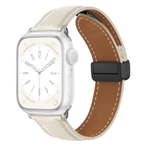 For Apple Watch 10 46mm / Ultra 2 / Ultra 49mm / 9 8 7 45mm / SE (2023) SE (2022) SE 6 5 4 44mm / 3 2 1 42mm Litchi Texture Leather Strap - White