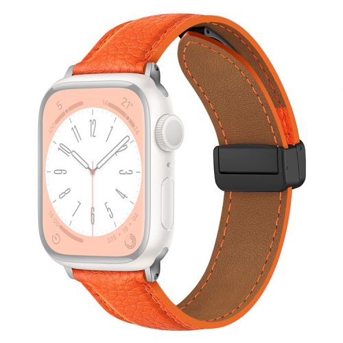 For Apple Watch 10 46mm / Ultra 2 / Ultra 49mm / 9 8 7 45mm / SE (2023) SE (2022) SE 6 5 4 44mm / 3 2 1 42mm Litchi Texture Leather Strap - Orange