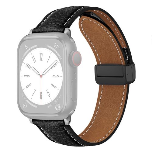 For Apple Watch 10 46mm / Ultra 2 / Ultra 49mm / 9 8 7 45mm / SE (2023) SE (2022) SE 6 5 4 44mm / 3 2 1 42mm Litchi Texture Leather Strap - Black