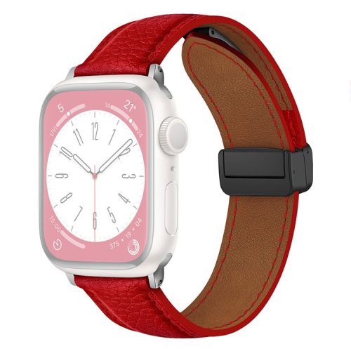 For Apple Watch 10 46mm / Ultra 2 / Ultra 49mm / 9 8 7 45mm / SE (2023) SE (2022) SE 6 5 4 44mm / 3 2 1 42mm Litchi Texture Leather Strap - Red