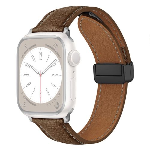 For Apple Watch 10 46mm / Ultra 2 / Ultra 49mm / 9 8 7 45mm / SE (2023) SE (2022) SE 6 5 4 44mm / 3 2 1 42mm Litchi Texture Leather Strap - Grey Brown