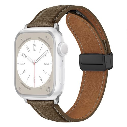 For Apple Watch 10 46mm / Ultra 2 / Ultra 49mm / 9 8 7 45mm / SE (2023) SE (2022) SE 6 5 4 44mm / 3 2 1 42mm Litchi Texture Leather Strap - Mud Grey