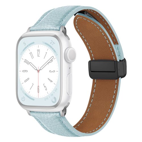 For Apple Watch 10 46mm / Ultra 2 / Ultra 49mm / 9 8 7 45mm / SE (2023) SE (2022) SE 6 5 4 44mm / 3 2 1 42mm Litchi Texture Leather Strap - Light Blue