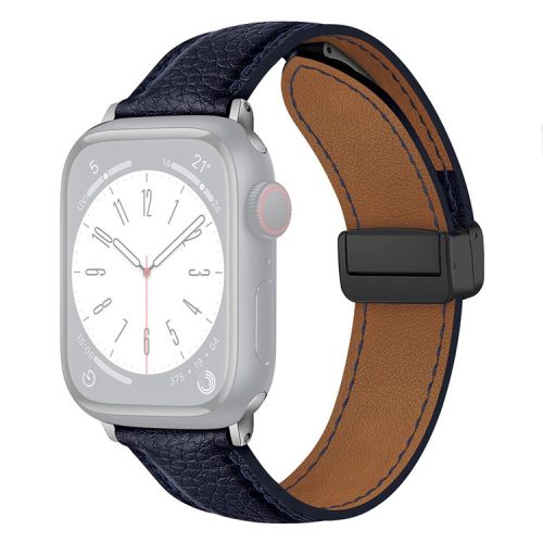 For Apple Watch 10 46mm / Ultra 2 / Ultra 49mm / 9 8 7 45mm / SE (2023) SE (2022) SE 6 5 4 44mm / 3 2 1 42mm Litchi Texture Leather Strap - Dark Blue