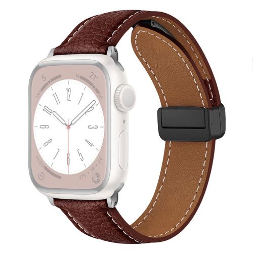 For Apple Watch 10 46mm / Ultra 2 / Ultra 49mm / 9 8 7 45mm / SE (2023) SE (2022) SE 6 5 4 44mm / 3 2 1 42mm Litchi Texture Leather Strap - Dark Brown