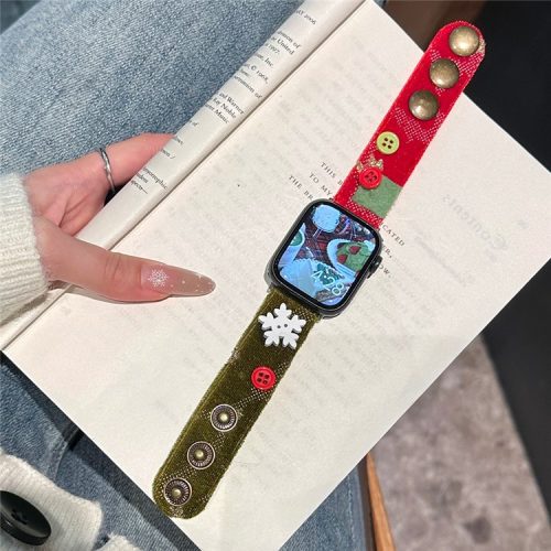 For Apple Watch 10 46mm / Ultra 2 / Ultra 49mm / 9 8 7 45mm / SE (2023) SE (2022) SE 6 5 4 44mm / 3 2 1 42mm Art Plush Wristband - Red+Green