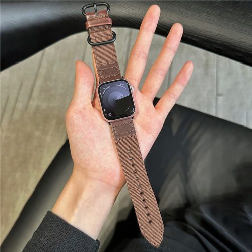 For Apple Watch 10 46mm / Ultra 2 / Ultra 49mm / 9 8 7 45mm / SE (2023) SE (2022) SE 6 5 4 44mm / 3 2 1 42mm Canvas Watch Bracelet with 3 Loops - Brown