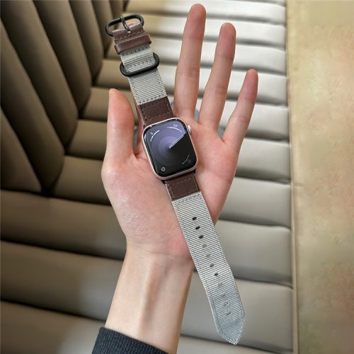 For Apple Watch 10 46mm / Ultra 2 / Ultra 49mm / 9 8 7 45mm / SE (2023) SE (2022) SE 6 5 4 44mm / 3 2 1 42mm Canvas Watch Bracelet with 3 Loops - Grey