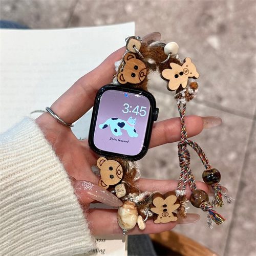 For Apple Watch 10 46mm / Ultra 2 / Ultra 49mm / 9 8 7 45mm / SE (2023) SE (2022) SE 6 5 4 44mm / 3 2 1 42mm Chain Bracelet Drawstring Watch Band - Bear