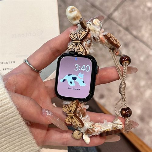 For Apple Watch 10 46mm / Ultra 2 / Ultra 49mm / 9 8 7 45mm / SE (2023) SE (2022) SE 6 5 4 44mm / 3 2 1 42mm Chain Bracelet Drawstring Watch Band - Butterfly