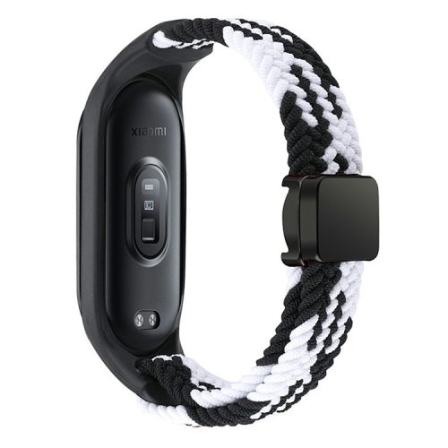 For Xiaomi Mi Band 3 / 4 / 5 / 6 / 7 Braided Nylon Strap Magnetic Watch Band - Black / White