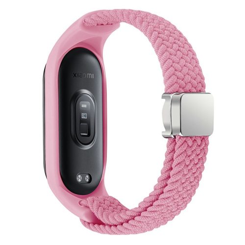 For Xiaomi Mi Band 3 / 4 / 5 / 6 / 7 Braided Nylon Strap Magnetic Watch Band - Pink