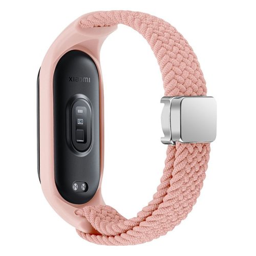 For Xiaomi Mi Band 3 / 4 / 5 / 6 / 7 Braided Nylon Strap Magnetic Watch Band - Matte Pink