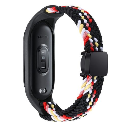 For Xiaomi Mi Band 3 / 4 / 5 / 6 / 7 Braided Nylon Strap Magnetic Watch Band - Black Rainbow