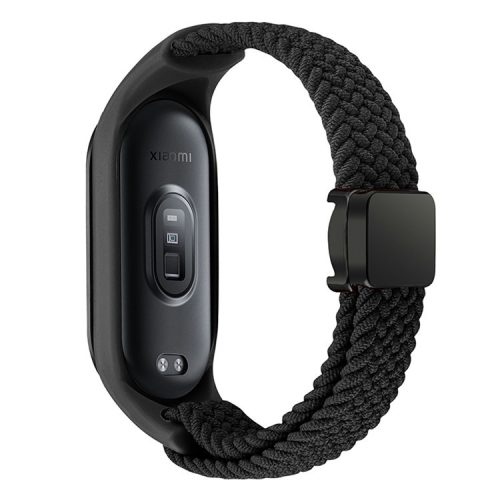 For Xiaomi Mi Band 3 / 4 / 5 / 6 / 7 Braided Nylon Strap Magnetic Watch Band - Black