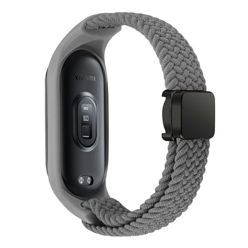 For Xiaomi Mi Band 3 / 4 / 5 / 6 / 7 Braided Nylon Strap Magnetic Watch Band - Grey