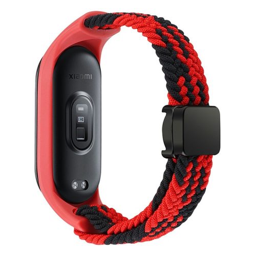 For Xiaomi Mi Band 3 / 4 / 5 / 6 / 7 Braided Nylon Strap Magnetic Watch Band - Red / Black