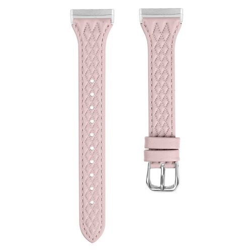 For Fitbit Versa 3 / Sense Top-layer Cow Leather Rhombus Design Watch Strap - Pink