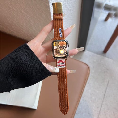 For Apple Watch 10 46mm / Ultra 2 / Ultra 49mm / 9 8 7 45mm / SE (2023) SE (2022) SE 6 5 4 44mm / 3 2 1 42mm Corduroy Bracelet Strap - Caramel Brown