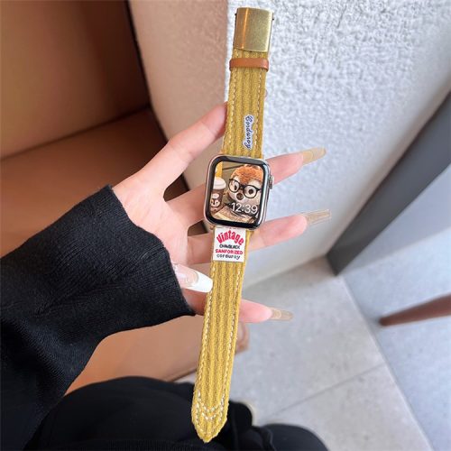 For Apple Watch 10 46mm / Ultra 2 / Ultra 49mm / 9 8 7 45mm / SE (2023) SE (2022) SE 6 5 4 44mm / 3 2 1 42mm Corduroy Bracelet Strap - Ginger Yellow