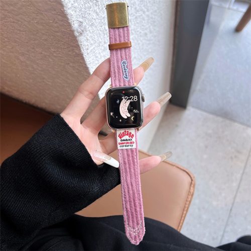 For Apple Watch 10 46mm / Ultra 2 / Ultra 49mm / 9 8 7 45mm / SE (2023) SE (2022) SE 6 5 4 44mm / 3 2 1 42mm Corduroy Bracelet Strap - Pink