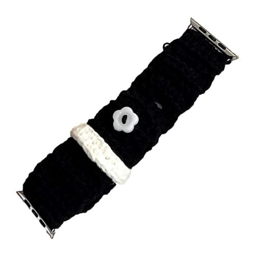 For Apple Watch 10 46mm / Ultra 2 / Ultra 49mm / 9 8 7 45mm / SE (2023) SE (2022) SE 6 5 4 44mm / 3 2 1 42mm Knitting Bracelet Strap - Black+White