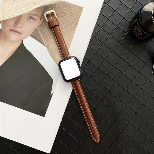 For Apple Watch 10 46mm / Ultra 2 / Ultra 49mm / 9 8 7 45mm / SE (2023) SE (2022) SE 6 5 4 44mm / 3 2 1 42mm Glossy PU Watch Band - Brown