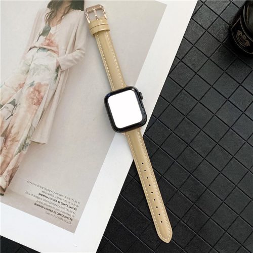 For Apple Watch 10 46mm / Ultra 2 / Ultra 49mm / 9 8 7 45mm / SE (2023) SE (2022) SE 6 5 4 44mm / 3 2 1 42mm Glossy PU Watch Band - Apricot