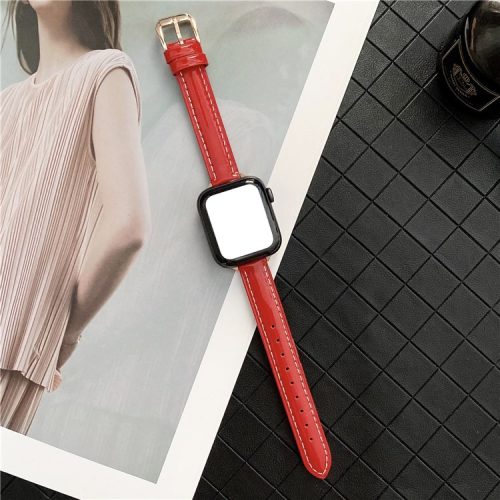 For Apple Watch 10 46mm / Ultra 2 / Ultra 49mm / 9 8 7 45mm / SE (2023) SE (2022) SE 6 5 4 44mm / 3 2 1 42mm Glossy PU Watch Band - Red