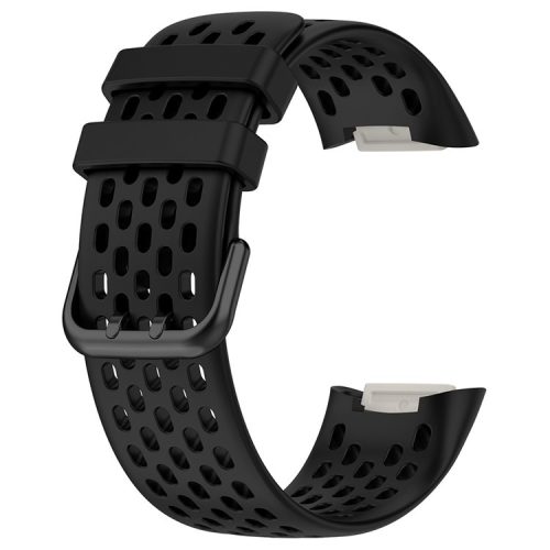 For Fitbit Charge 6 / Charge 5 Replacement Wrist Band Breathable Silicone Smartwatch Strap - Black