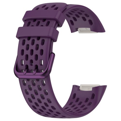 For Fitbit Charge 6 / Charge 5 Replacement Wrist Band Breathable Silicone Smartwatch Strap - Dark Purple