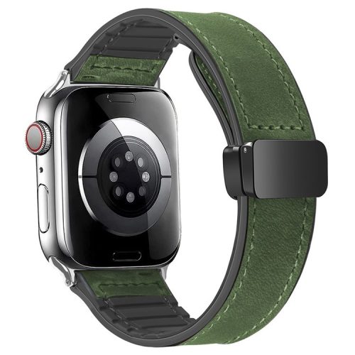 For Apple Watch 10 46mm / Ultra 2 / Ultra 49mm / 9 8 7 45mm / SE (2023) SE (2022) SE 6 5 4 44mm / 3 2 1 42mm Genuine Cow Leather Band - Crazy Horse / Army Green