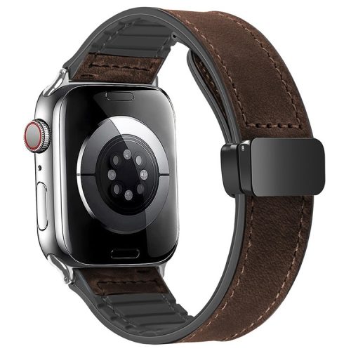 For Apple Watch 10 46mm / Ultra 2 / Ultra 49mm / 9 8 7 45mm / SE (2023) SE (2022) SE 6 5 4 44mm / 3 2 1 42mm Genuine Cow Leather Band - Crazy Horse / Dark Brown