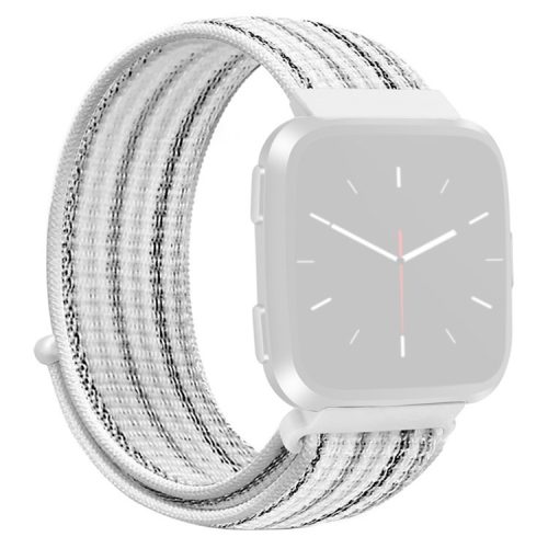 KALEBOL KLB-NLHH-001 For Fitbit Versa 3 / Versa 4 / Sense / Sense 2 Watch Band Nylon Loop Strap - White+Thin Stripes